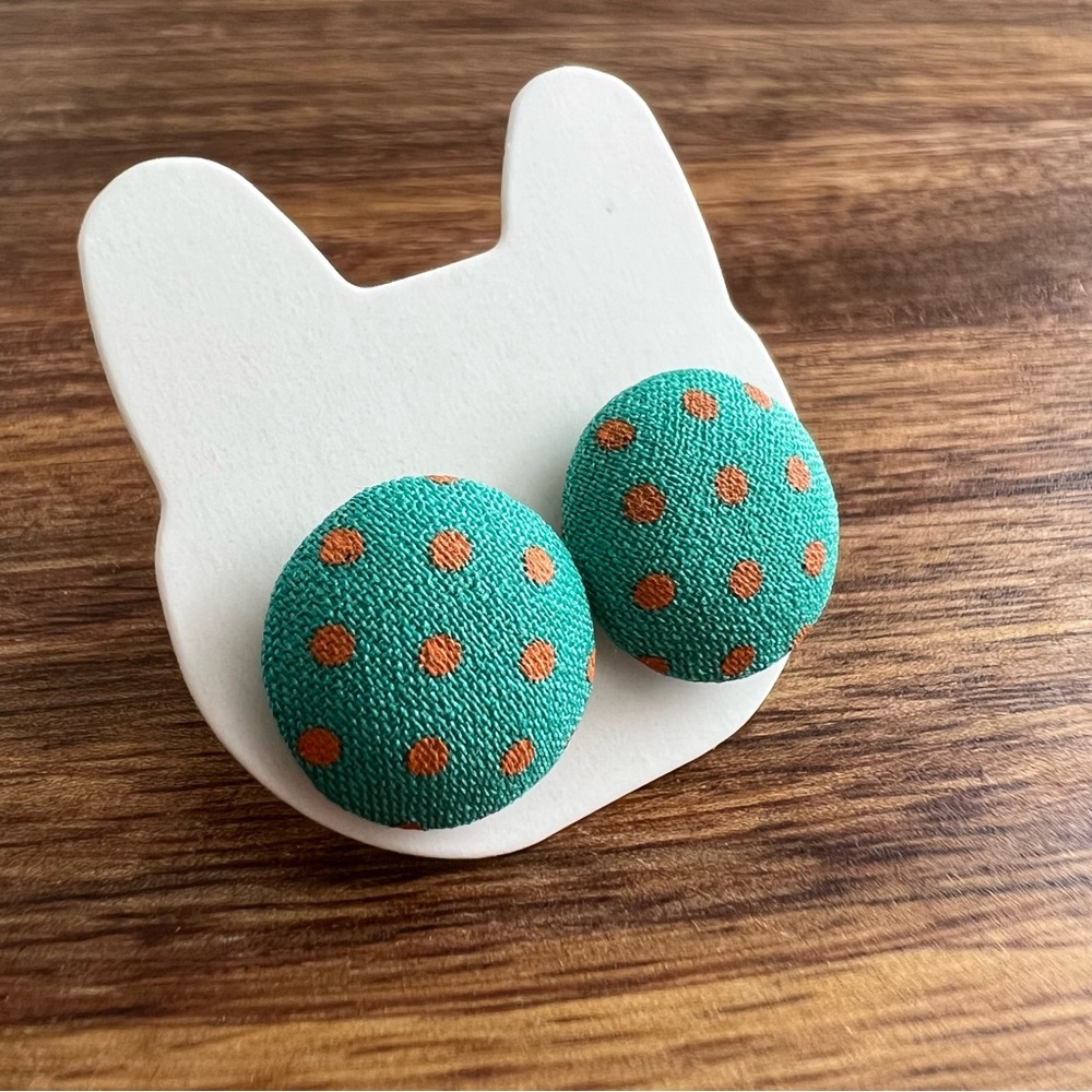 Orange and Green Polka Dot Button Earrings